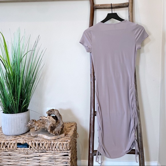 Taupe Short Sleeve Ruched Dress - Picture 2 of 2